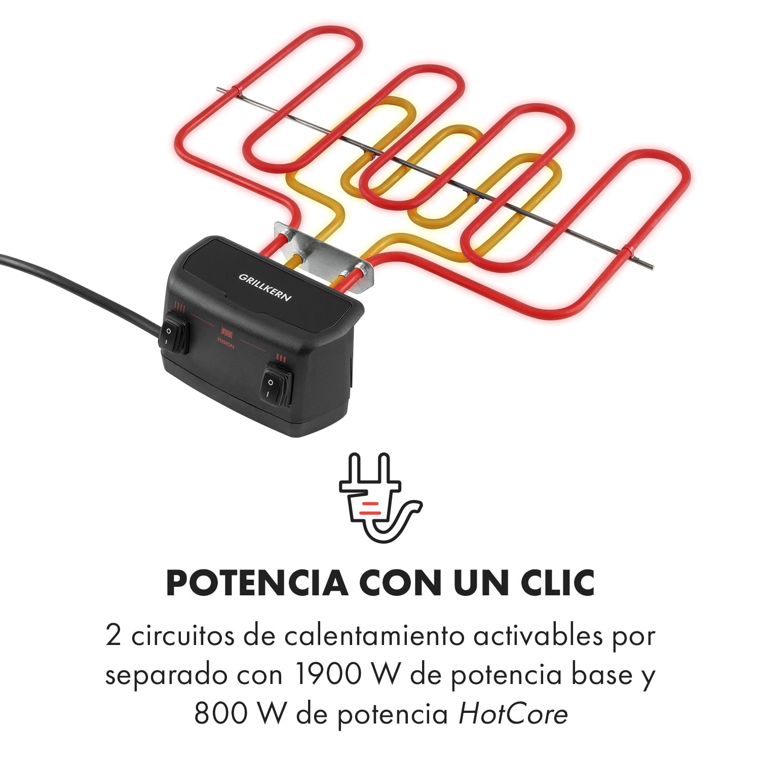 Grillkern Parrilla eléctrica 1900+800 W Elemento calefactor doble ReflectorBoost 
