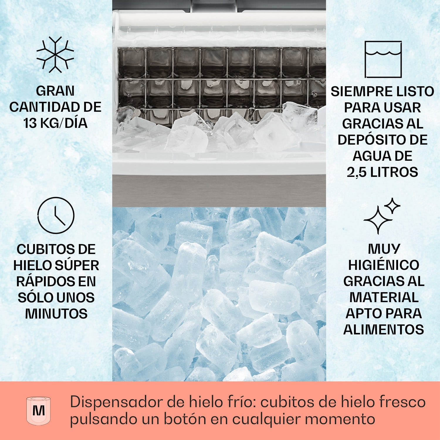 Clearcube Máquina de cubitos de hielo Hielo transparente 13kg/24h Acero inoxidable Negra Acero Inoxidable