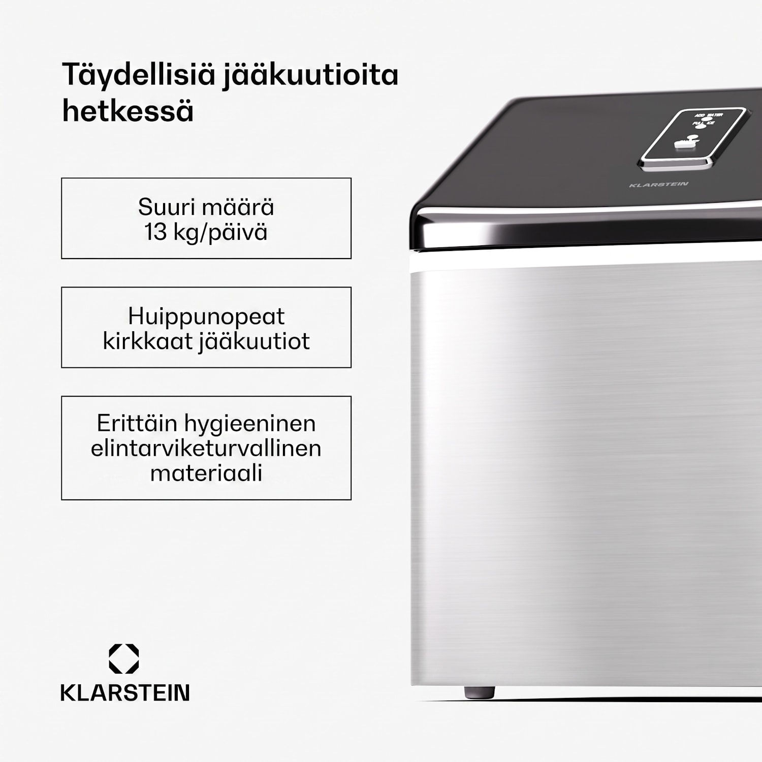 Clearcube jäänteko kone kirkas jää 13kg/24h ruostumaton teräs musta Ruostumaton Teräs