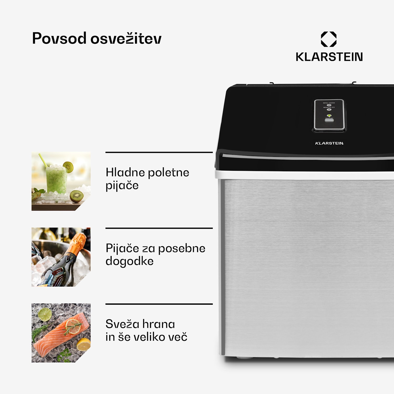 Clearcube, ledomat, 13 kg/24 h, nerjaveče jeklo, črna barva Nerjaveče jeklo