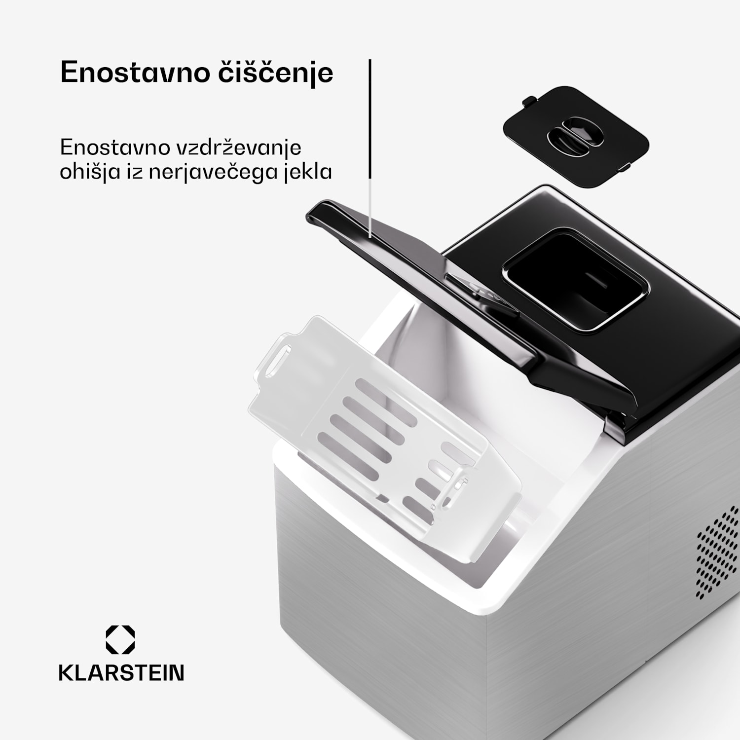 Clearcube, ledomat, 13 kg/24 h, nerjaveče jeklo, črna barva Nerjaveče jeklo