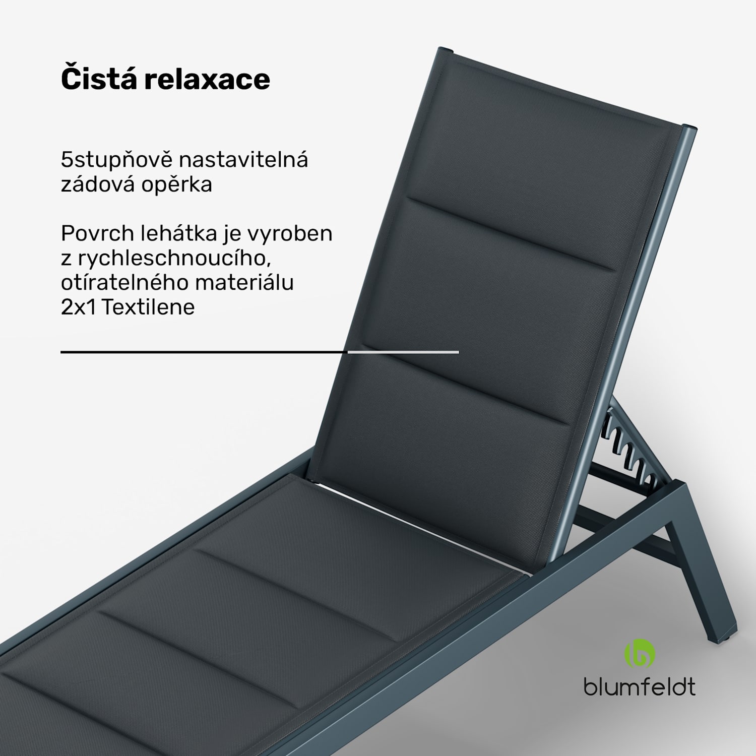Renazzo Lounge, zahradní lehátko, 70/30 PVC / PE, hliník, 6 úrovní, antracitové 