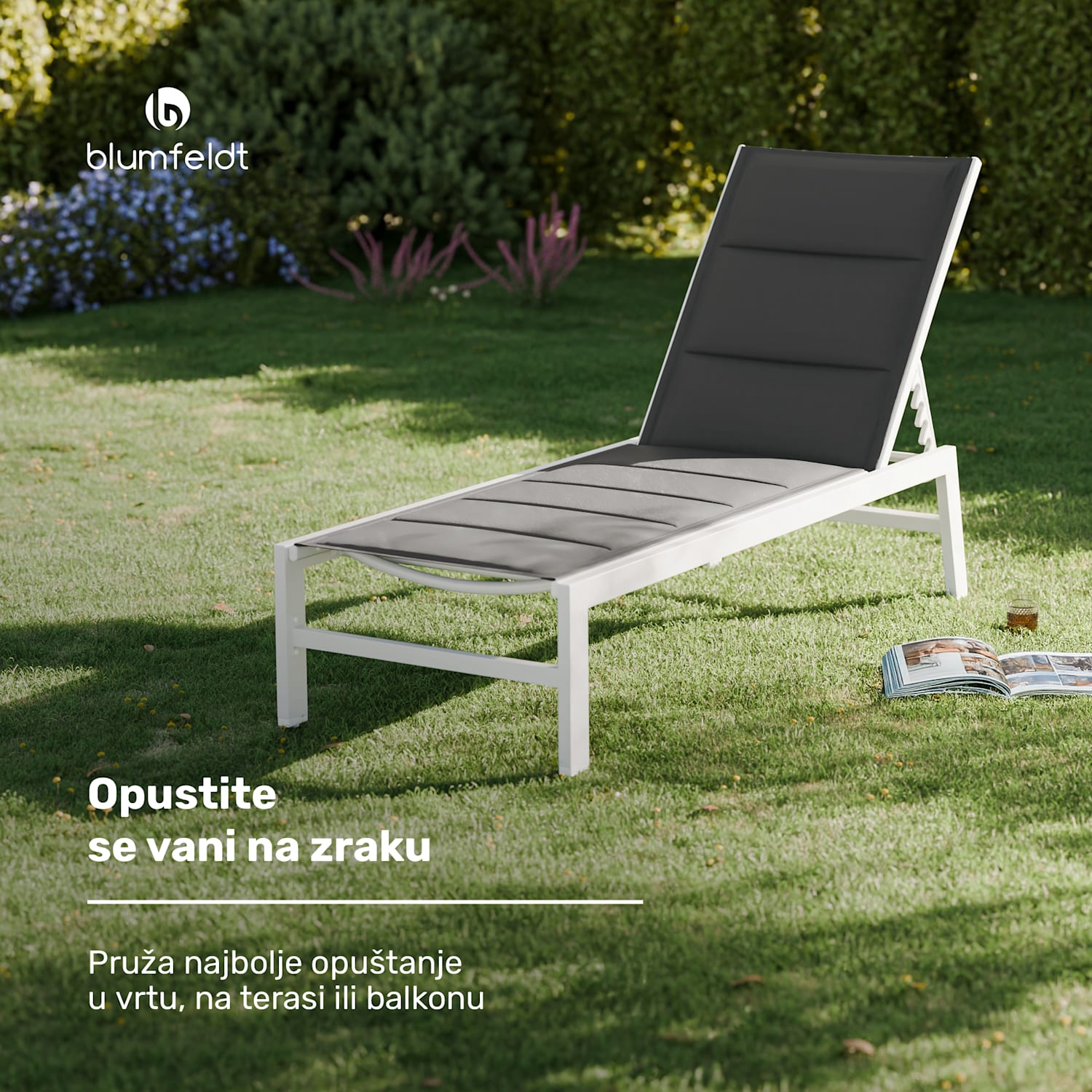 Renazzo Lounge, vrtna ležaljka, 70/30 PVC / PE, aluminij, 6 razina, bijelo/siva 