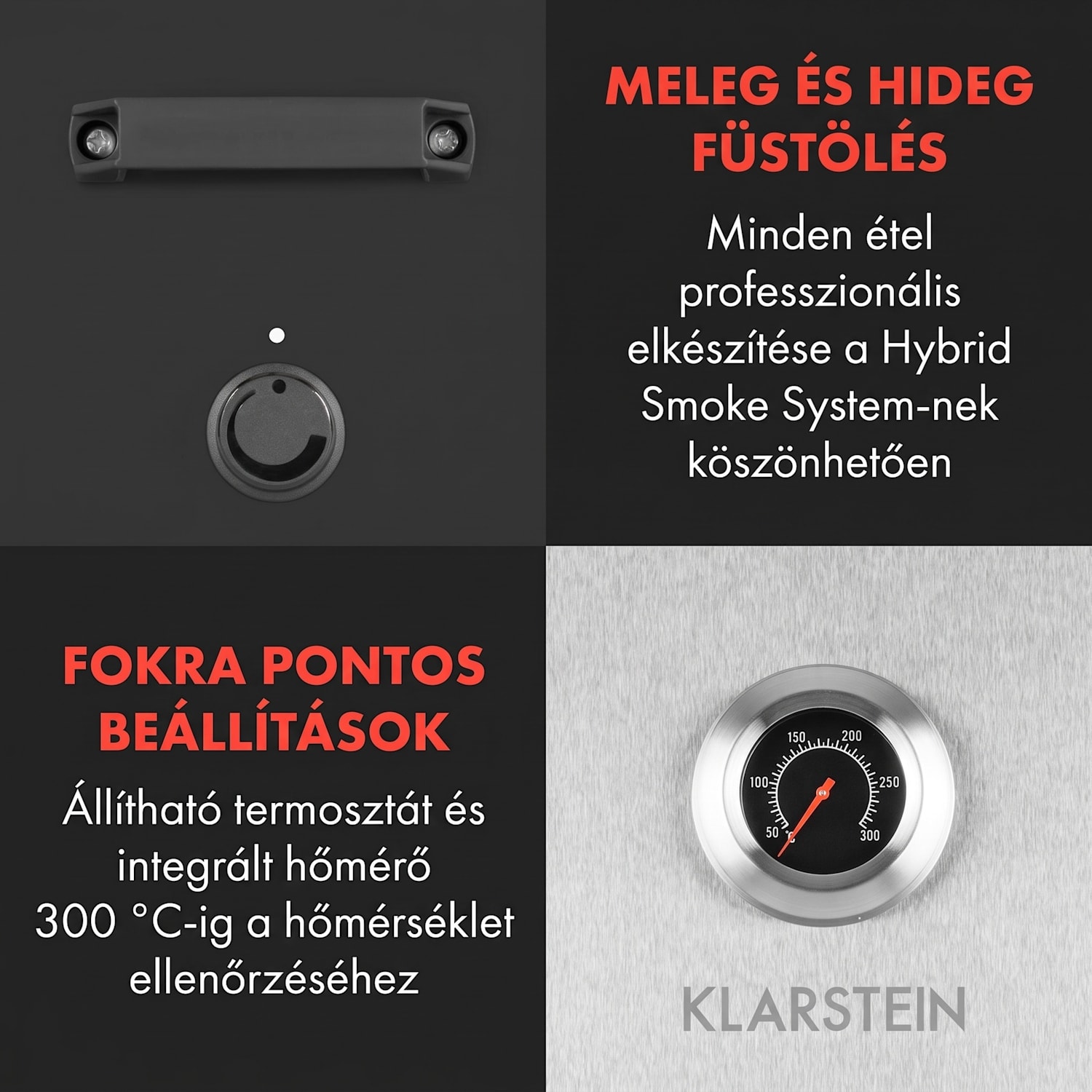 Flintstone Steel, füstölő, füstölő kemence, 1600 W, beépített hőmérő, rozsdamentes acél Ezüst metál