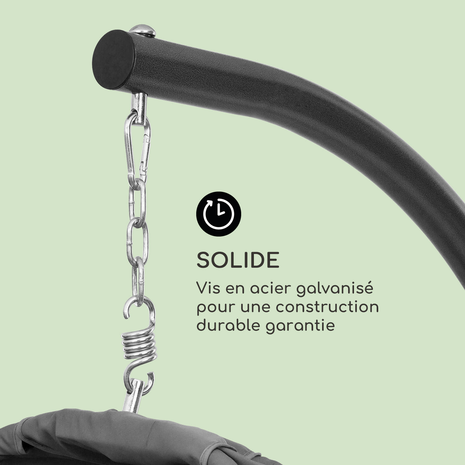 Bella Donna Fauteuil suspendu de jardin +  coussin + housse polyester Gris Foncé