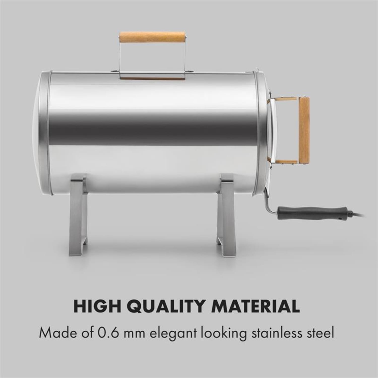 Gourmet Barrel Ahumador Acero inoxidable 0,6mm Asas de madera Plateado 