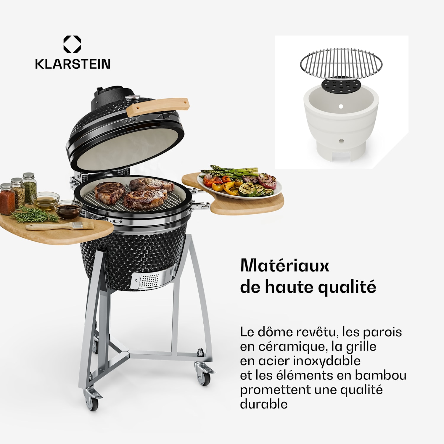 Queensize Barbecue Kamado grille cuisson inox - noir 