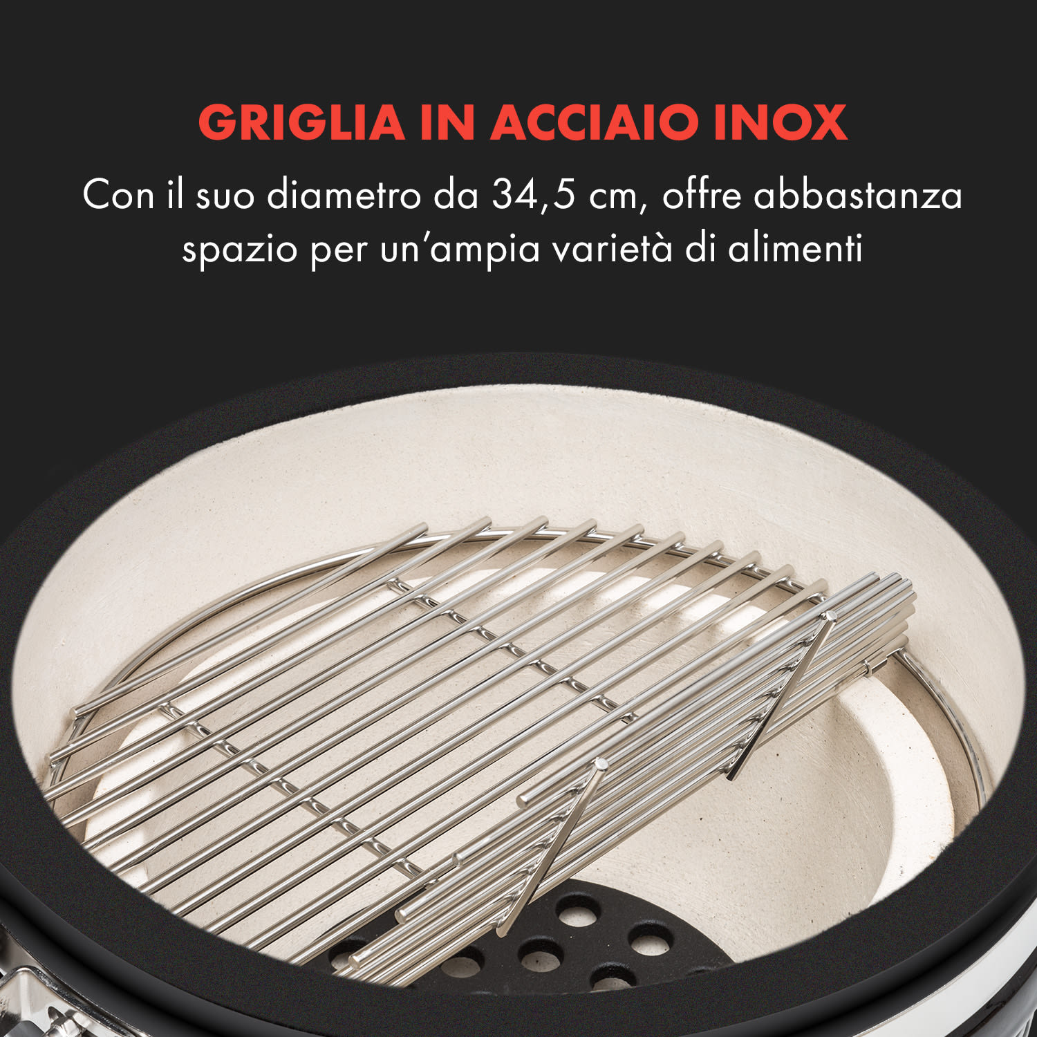 Queensize Kamado Grill Termometro Parti Laterali Rimovibili nero 