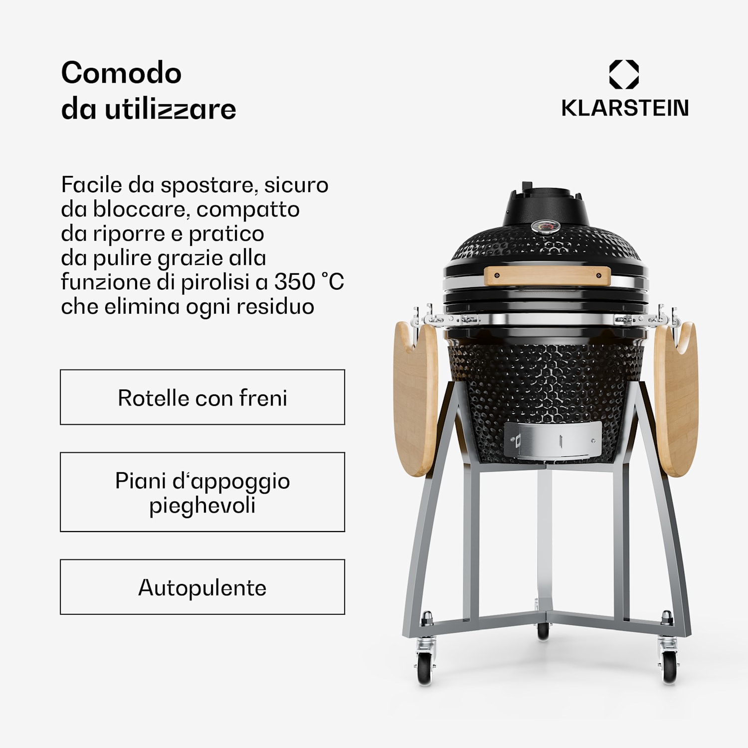 Queensize Kamado Grill Termometro Parti Laterali Rimovibili nero 