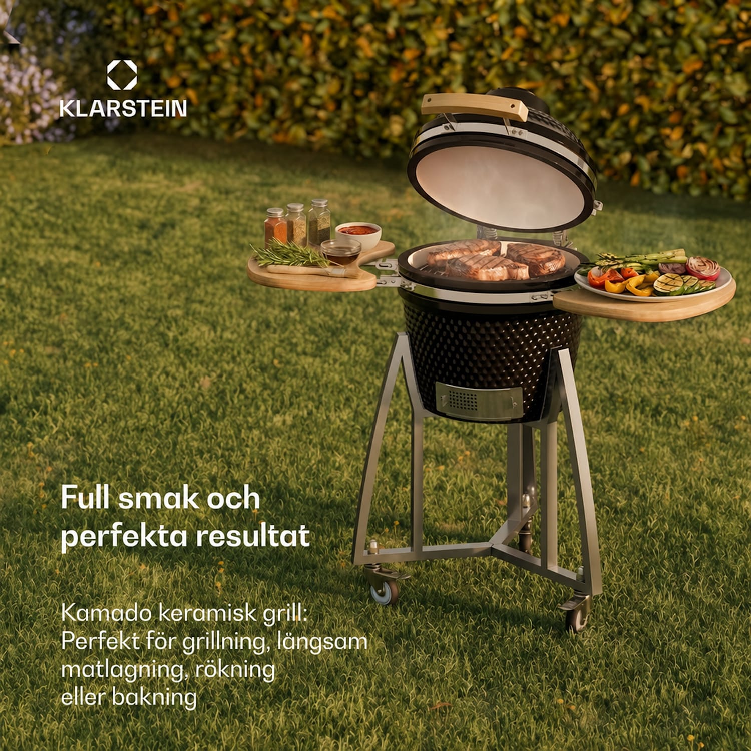 Queensize Kamado grill termometer löstagbara sidodelar svart 