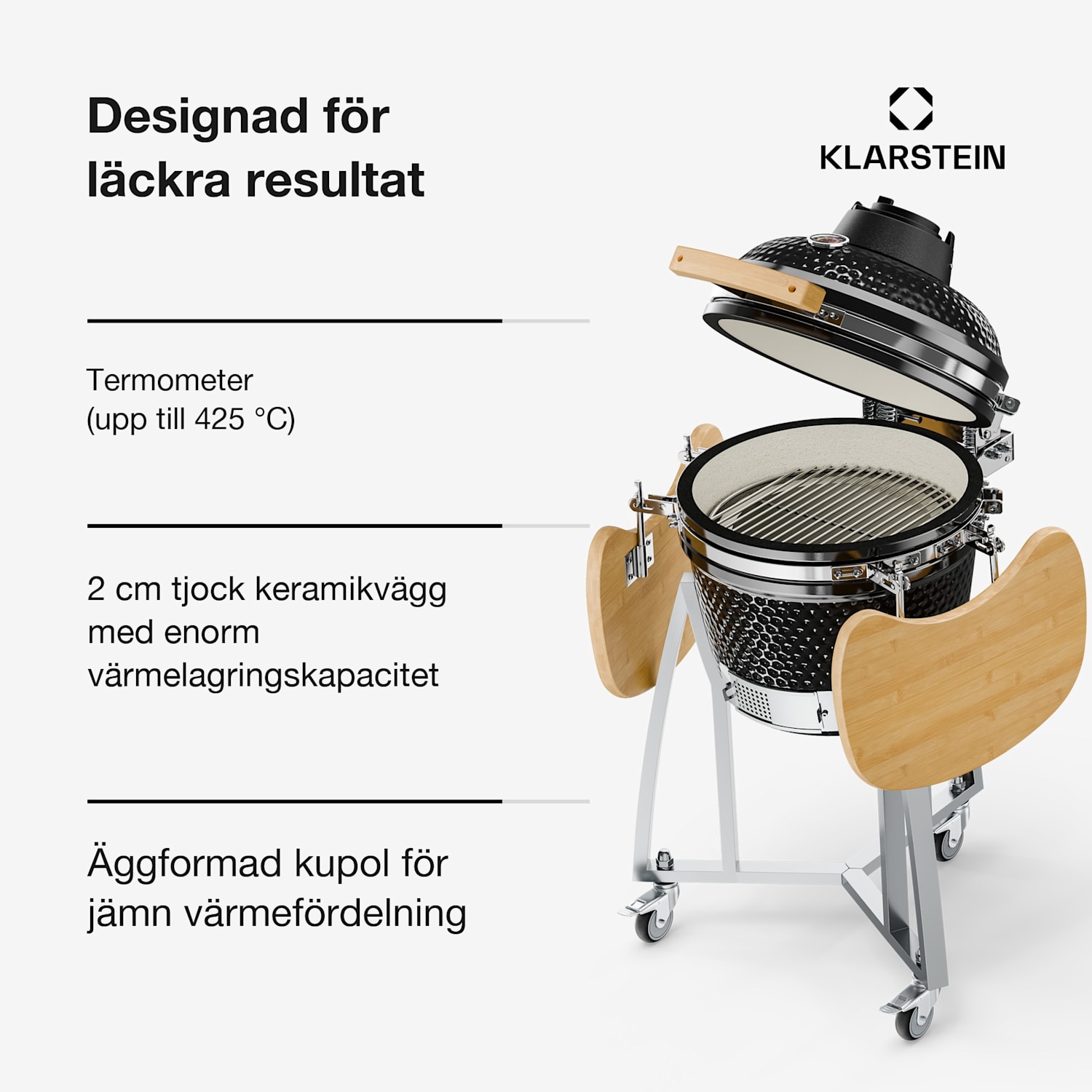 Queensize Kamado grill termometer löstagbara sidodelar svart 