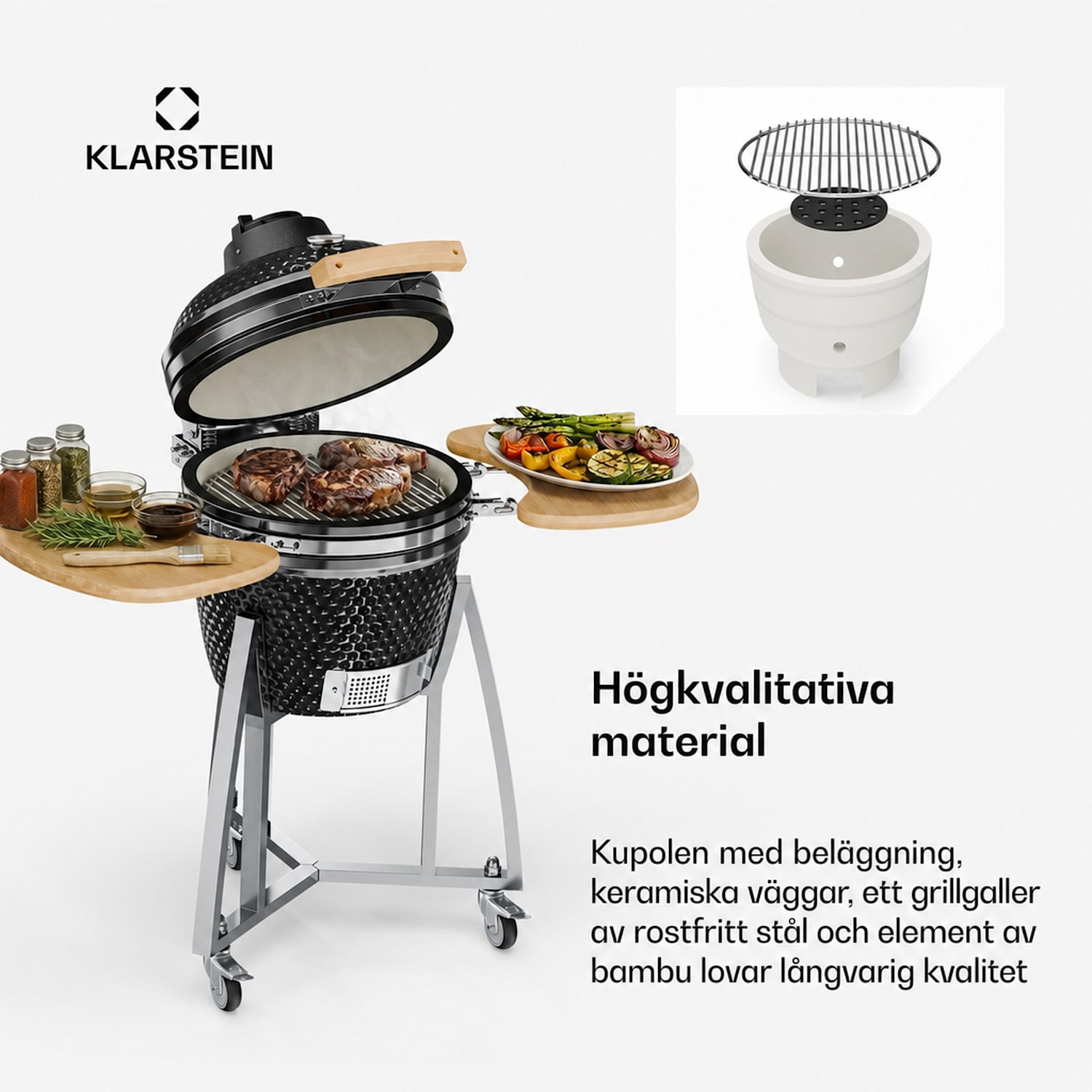 Queensize Kamado grill termometer löstagbara sidodelar svart 