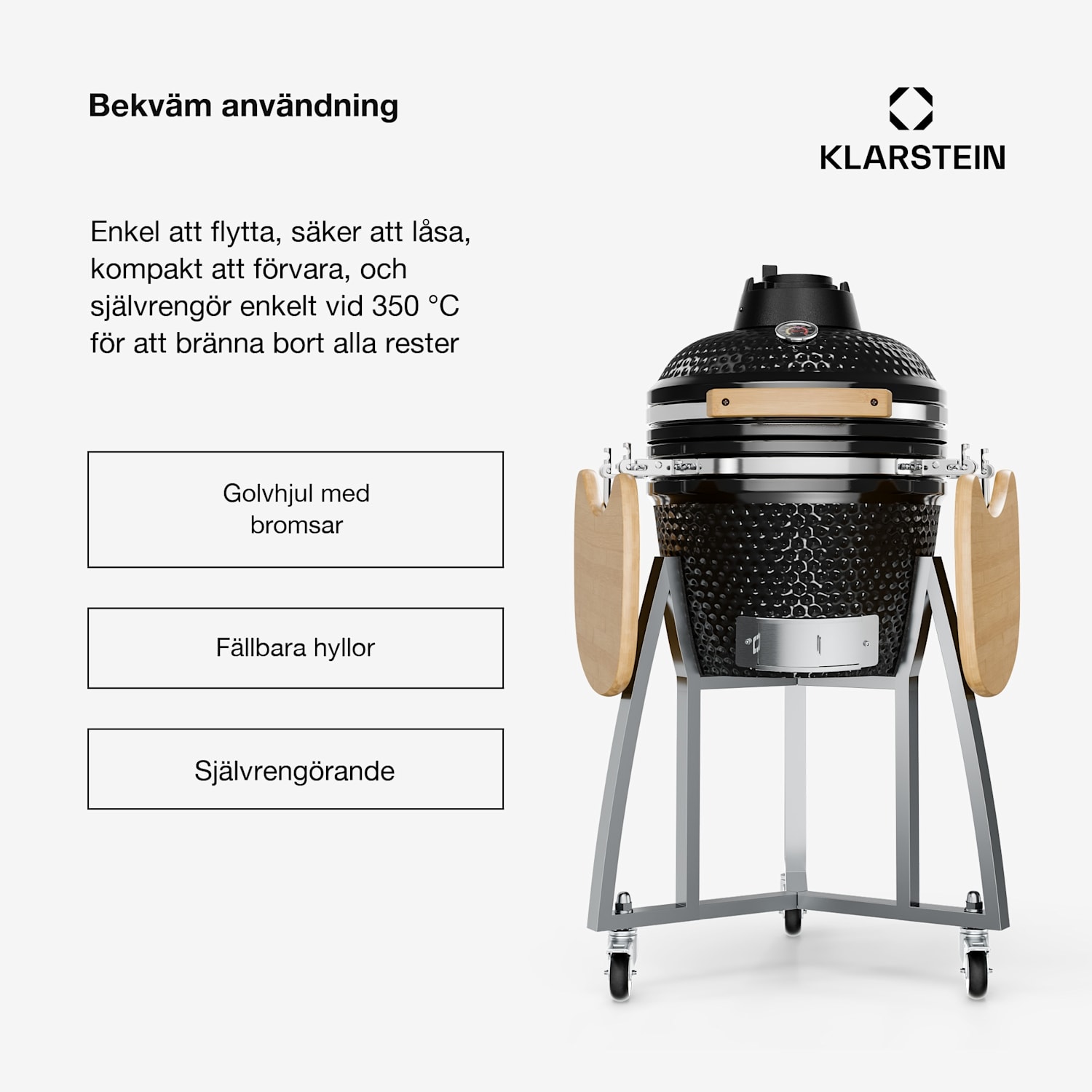Queensize Kamado grill termometer löstagbara sidodelar svart 