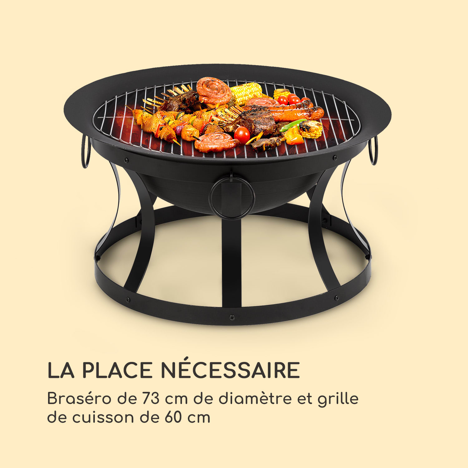Pentos Braséro de jardin Ø73 cm pare étincelles Ø 60cm grille fonte - 