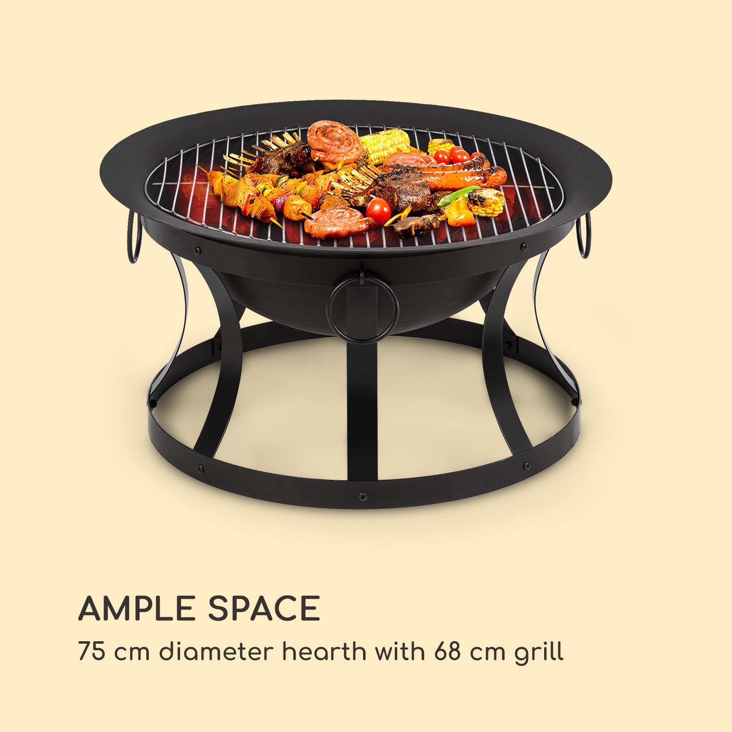 Pentos, bol de foc 2-în-1, Ø73cm, scânteie Ø60cm, grill, fontă 