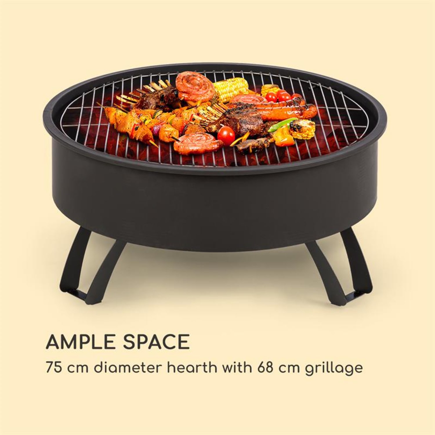 Oreos 2-in-1-Feuerschale Ø75cm Funkenschutz Ø68cm Grill Stahl schwarz 