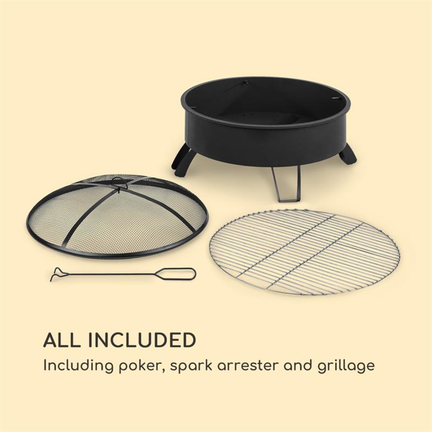 Oreos 2-in-1-Feuerschale Ø75cm Funkenschutz Ø68cm Grill Stahl schwarz 