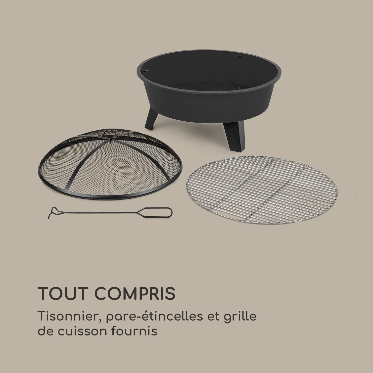 Nolana Braséro de jardin Ø73 cm pare-étincelles  grille acier Ø64 cm 