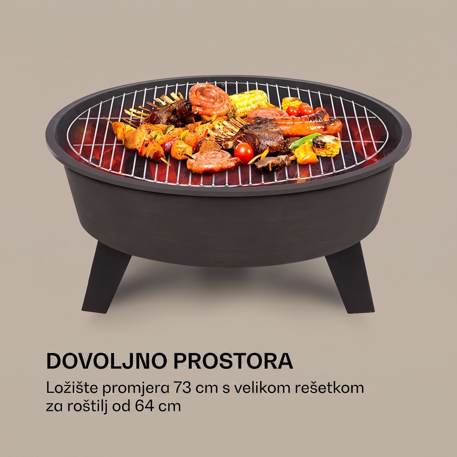 Nolana, 2 u 1 spremnik za vatru i roštilj, Ø 73 cm zaštita protiv iskrenja, Ø 64 cm roštilj, čelik, crna 