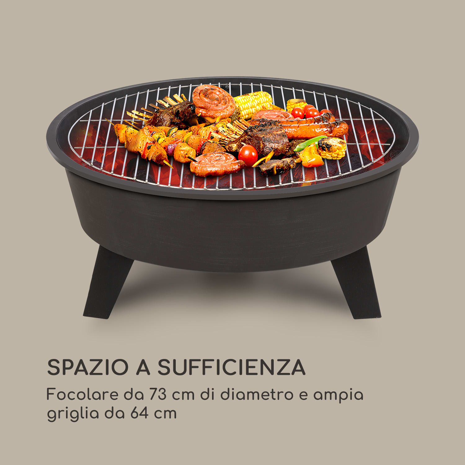 Nolana Braciere 2-in-1 Ø73cm Parascintille Ø64cm Griglia in Acciaio nero 