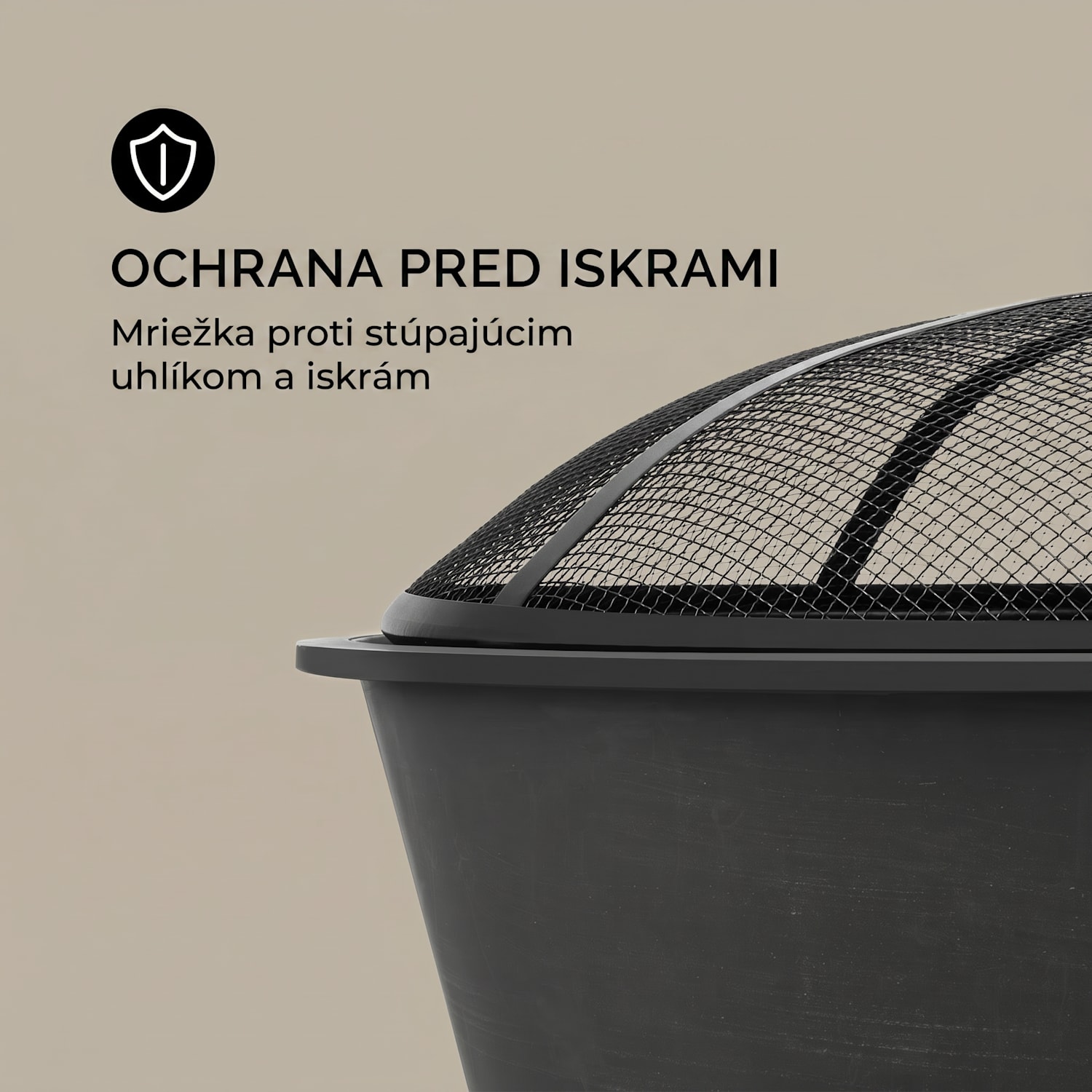 Nolana, ohnisko a gril 2 v 1, Ø 73 cm ochrana pred iskrami, Ø 64 cm gril, oceľ, čierna 