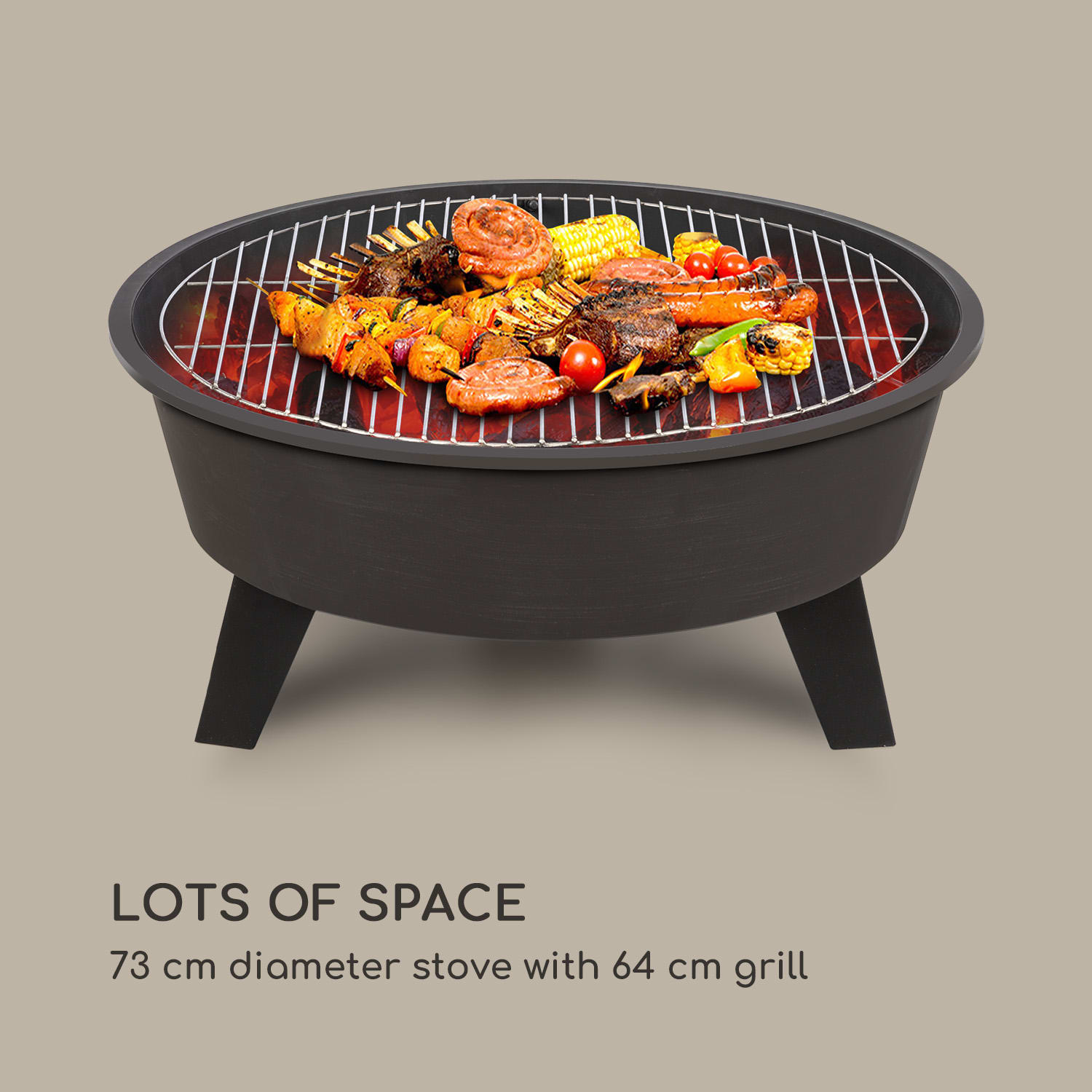 Nolana, 2 az 1-ben, tűzrakóhely és grill, Ø73cm szikrafogó, Ø64 cm grill, acél, fekete 