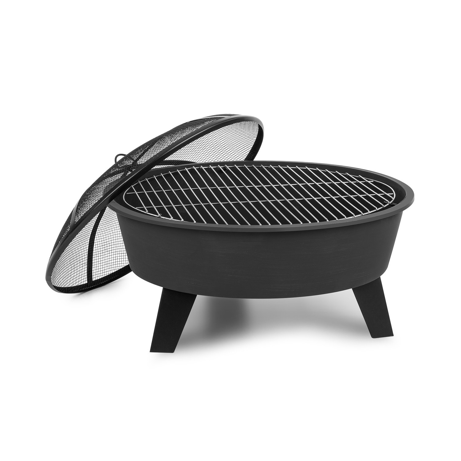 Nolana, 2 az 1-ben, tűzrakóhely és grill, Ø73cm szikrafogó, Ø64 cm grill, acél, fekete 