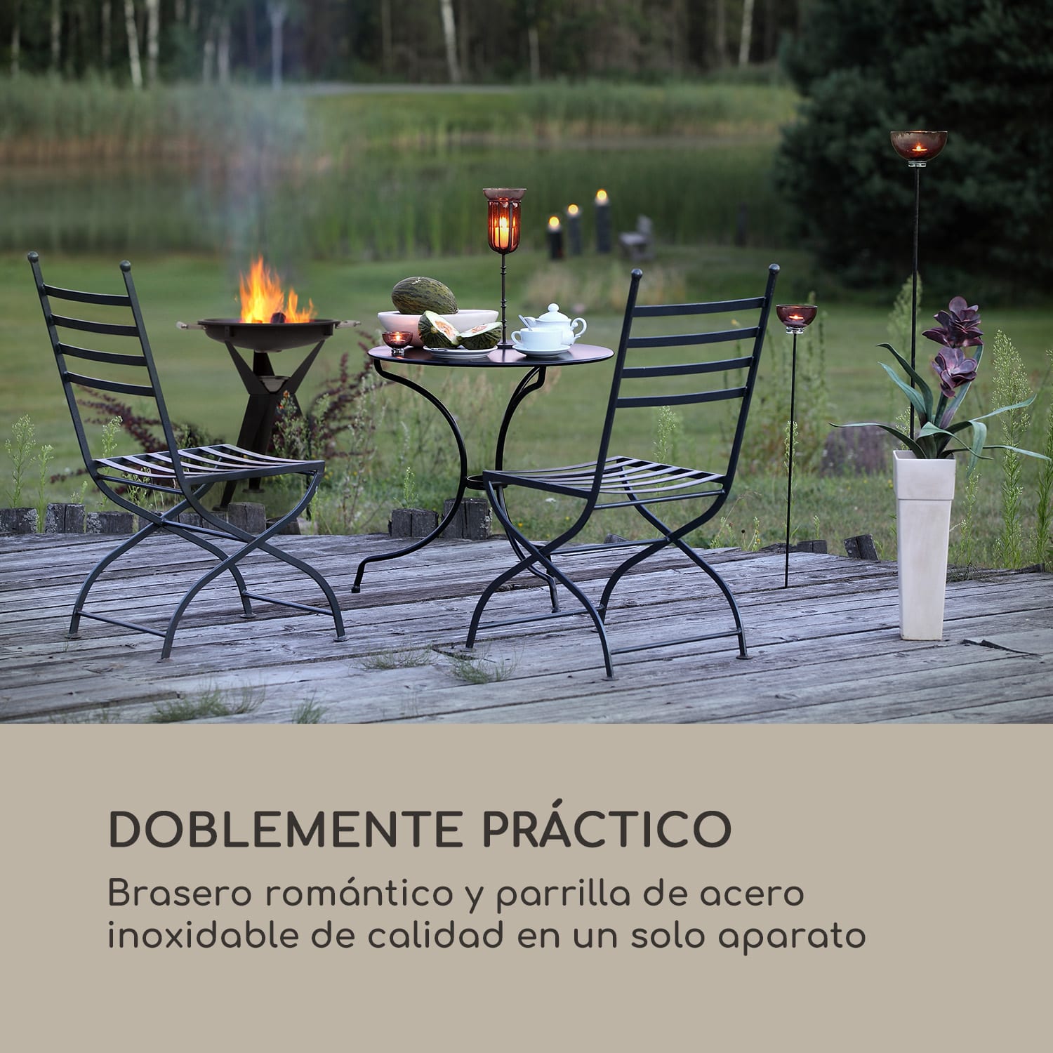Caruso Brasero 2 en 1 Ø58cm Función Oscilación Ø55cm Grill Negro 