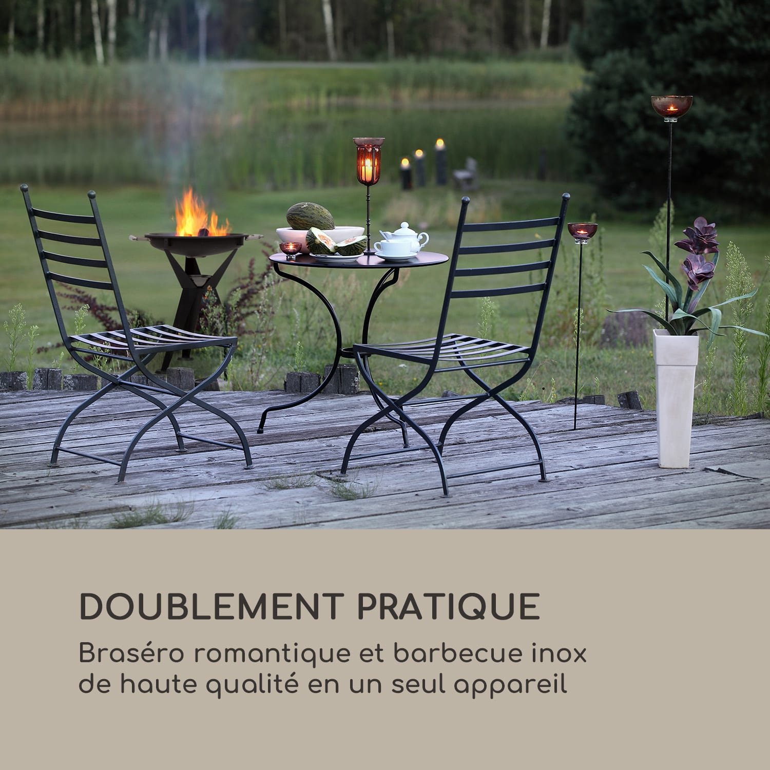 Caruso Braséro de jardin basculant Ø58 cm barbecue inox Ø55 cm 