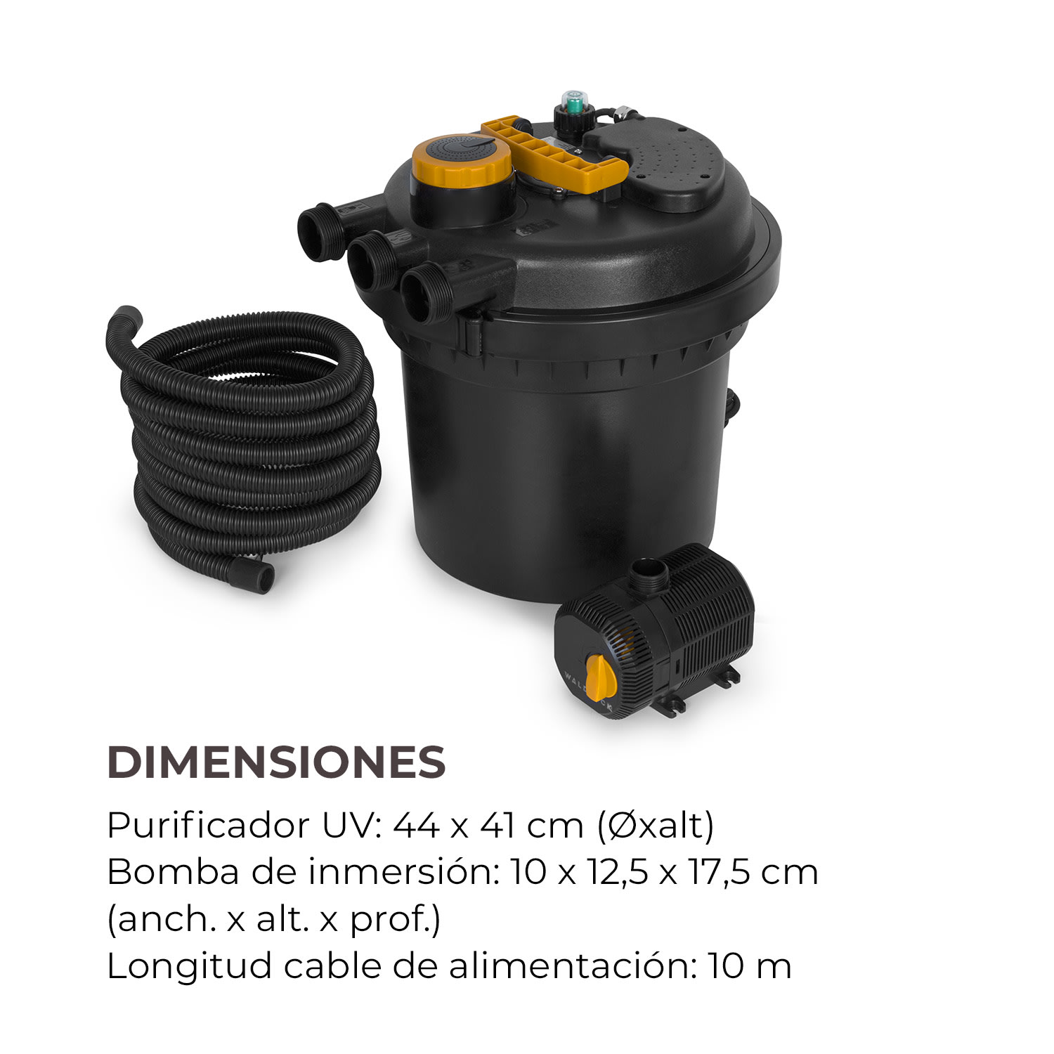 Aquaklar Juego de filtros de presión para estanques 11W Clarificador UV-C Bomba de 35W Manguera de 5 m 