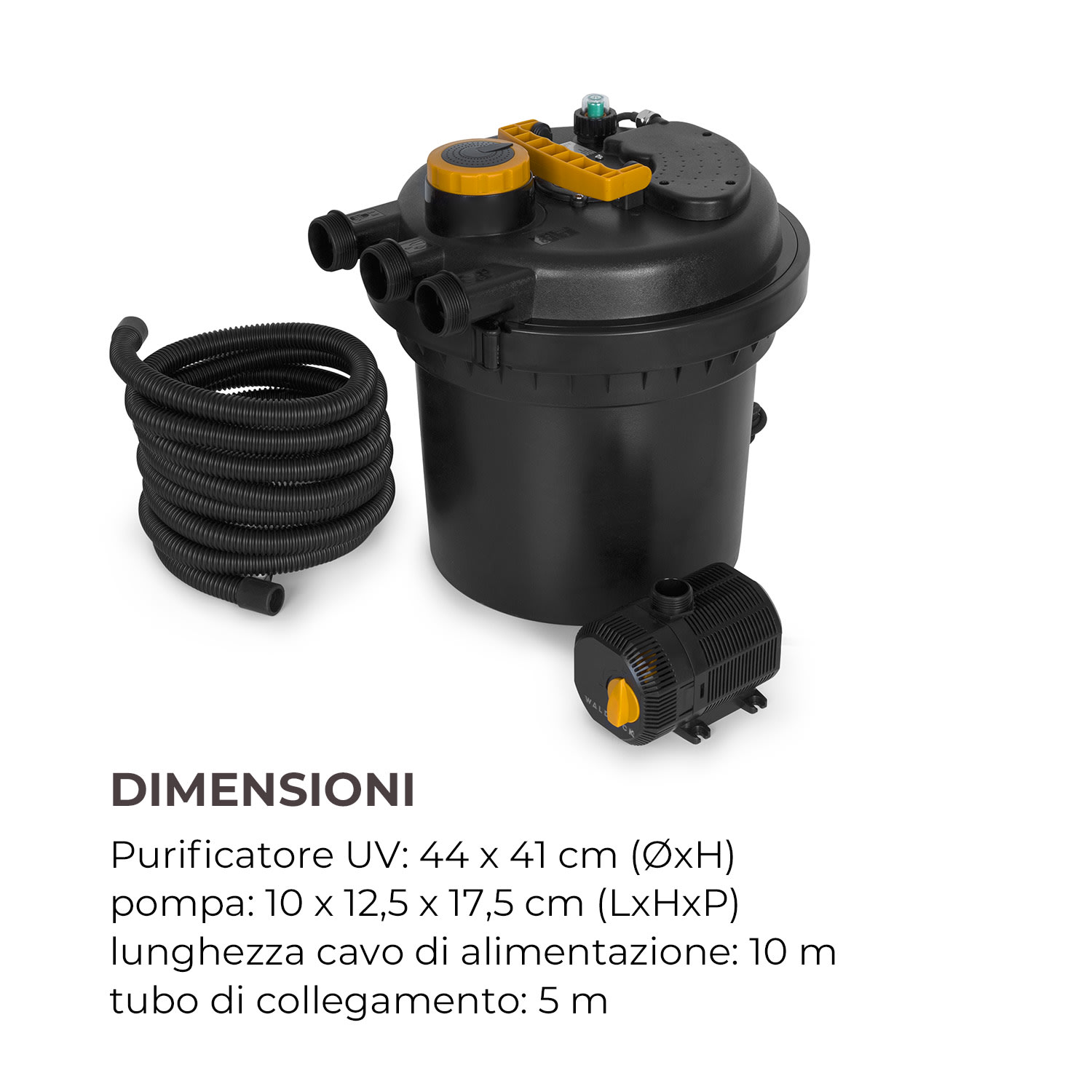 Aquaklar Set Filtro per Stagno Chiarificatore UV-C 11W Pompa 35W Tubo 5m 