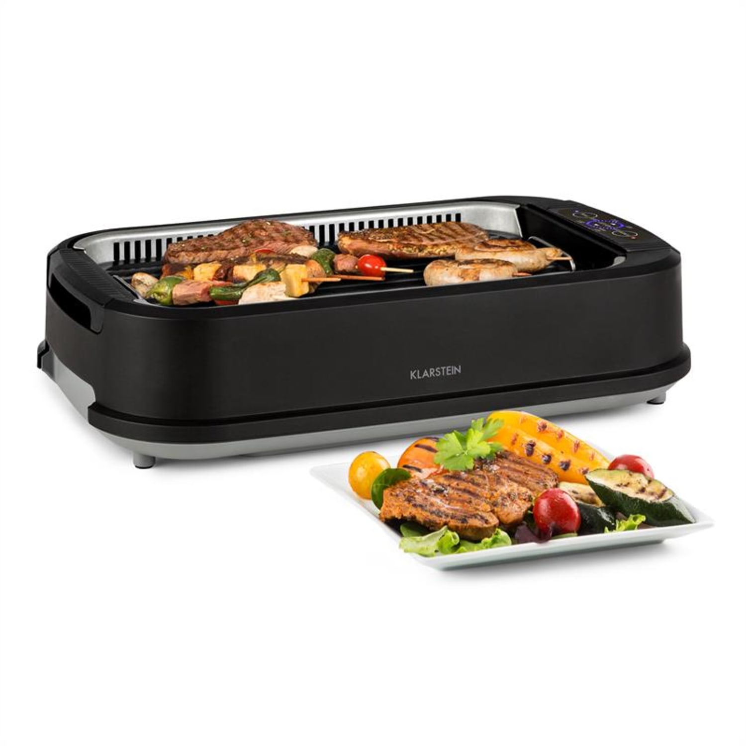 Köfte, elektromos grillsütő, 1500 W, érintésvezérlő panel, vízgyűjtő tálca, fekete 