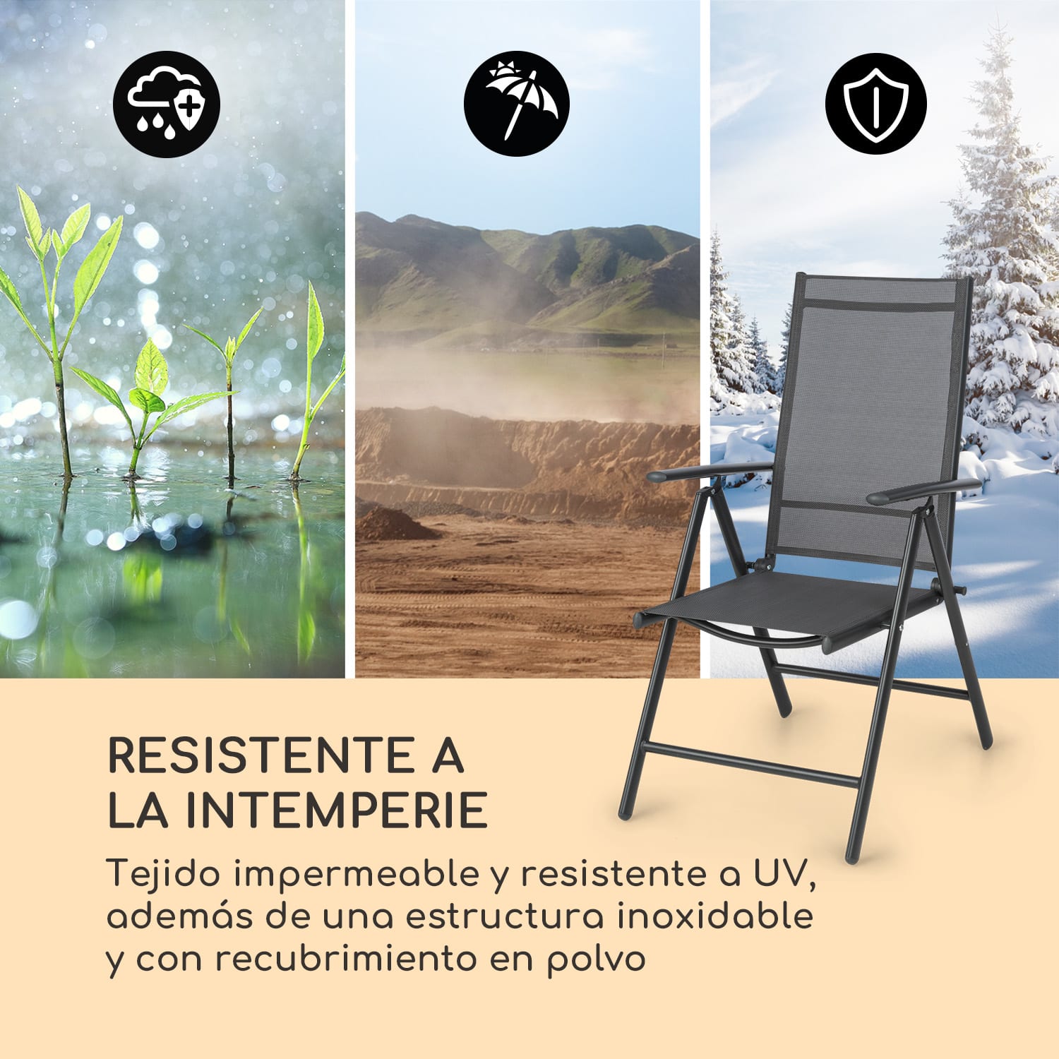 Almería silla plegable juego de 2 56,5 x 107 x 68 cm ComfortMesh Antracita Negro