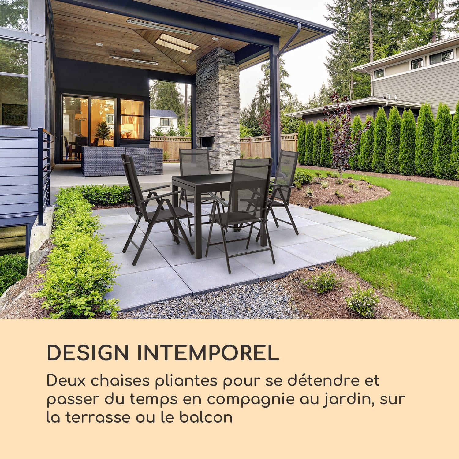 Almeria Set 2 chaises pliantes de jardin ComfortMesh anthracite Noir