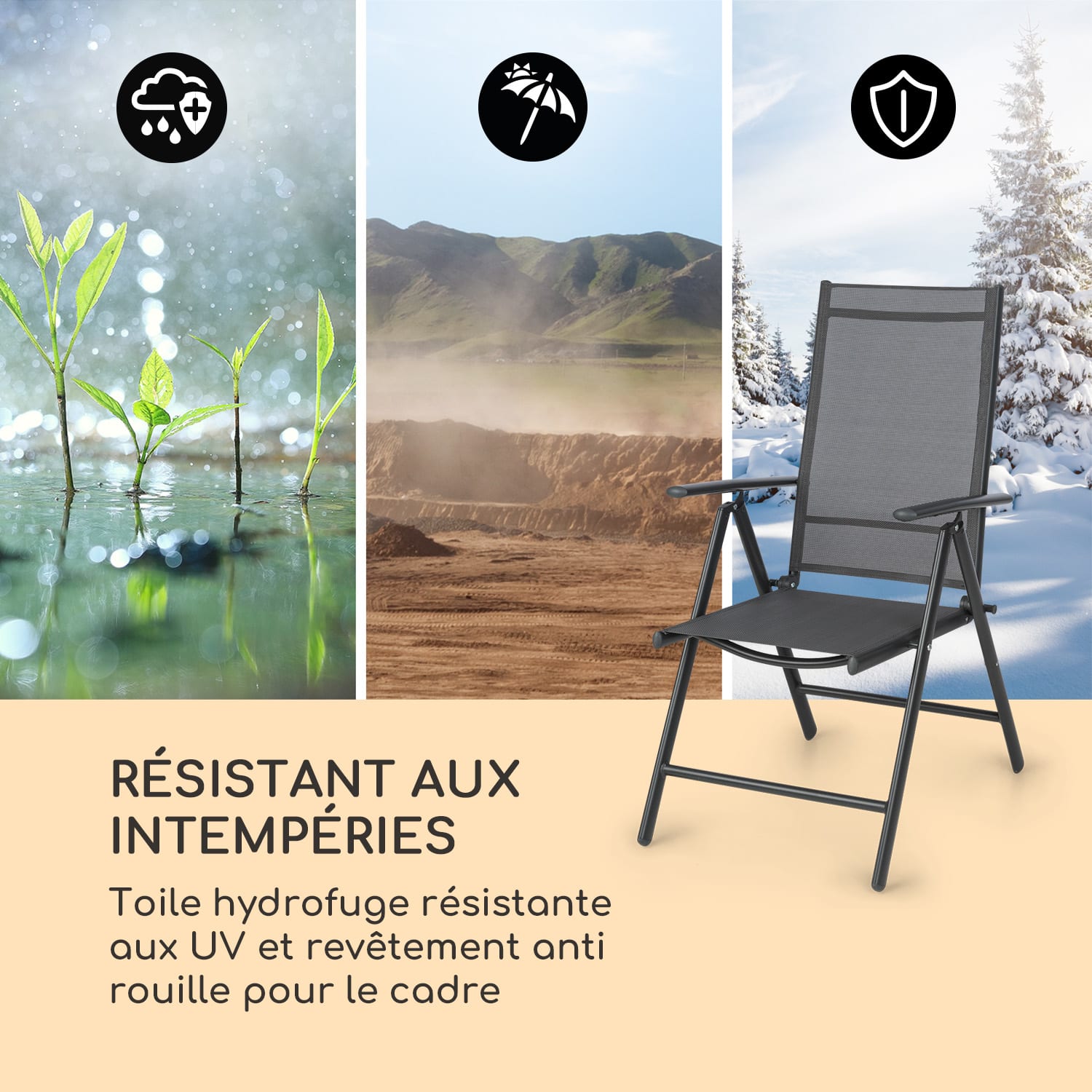 Almeria Set 2 chaises pliantes de jardin ComfortMesh anthracite Noir