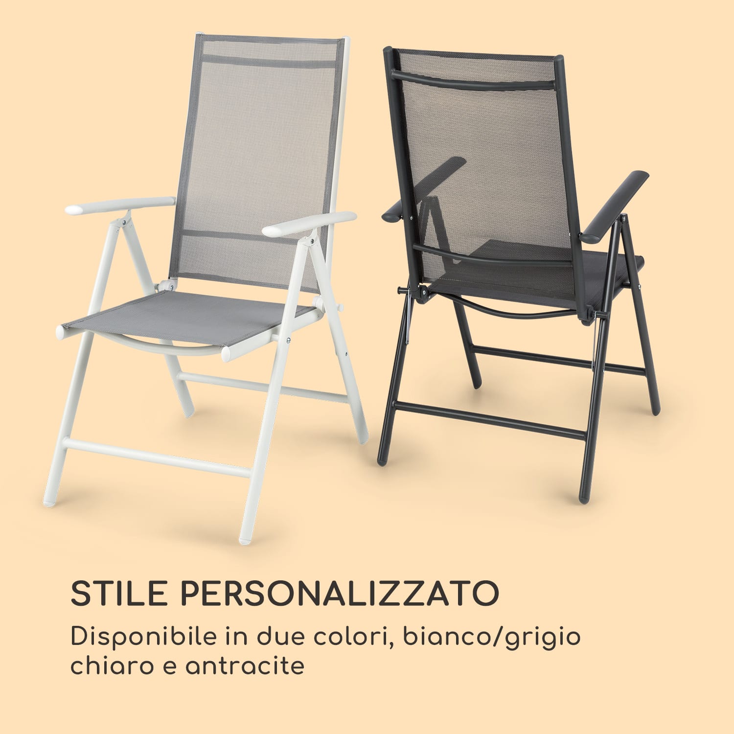 Almeria set da 2 sedie pieghevoli 56,5 x 107 x 68 cm ComfortMesh antracite Nero