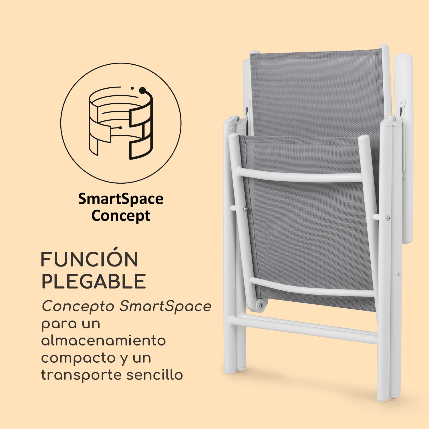 Almeria Juego de 2 sillas plegables 56,5x107x68 cm ComfortMesh Aluminio Blancas 