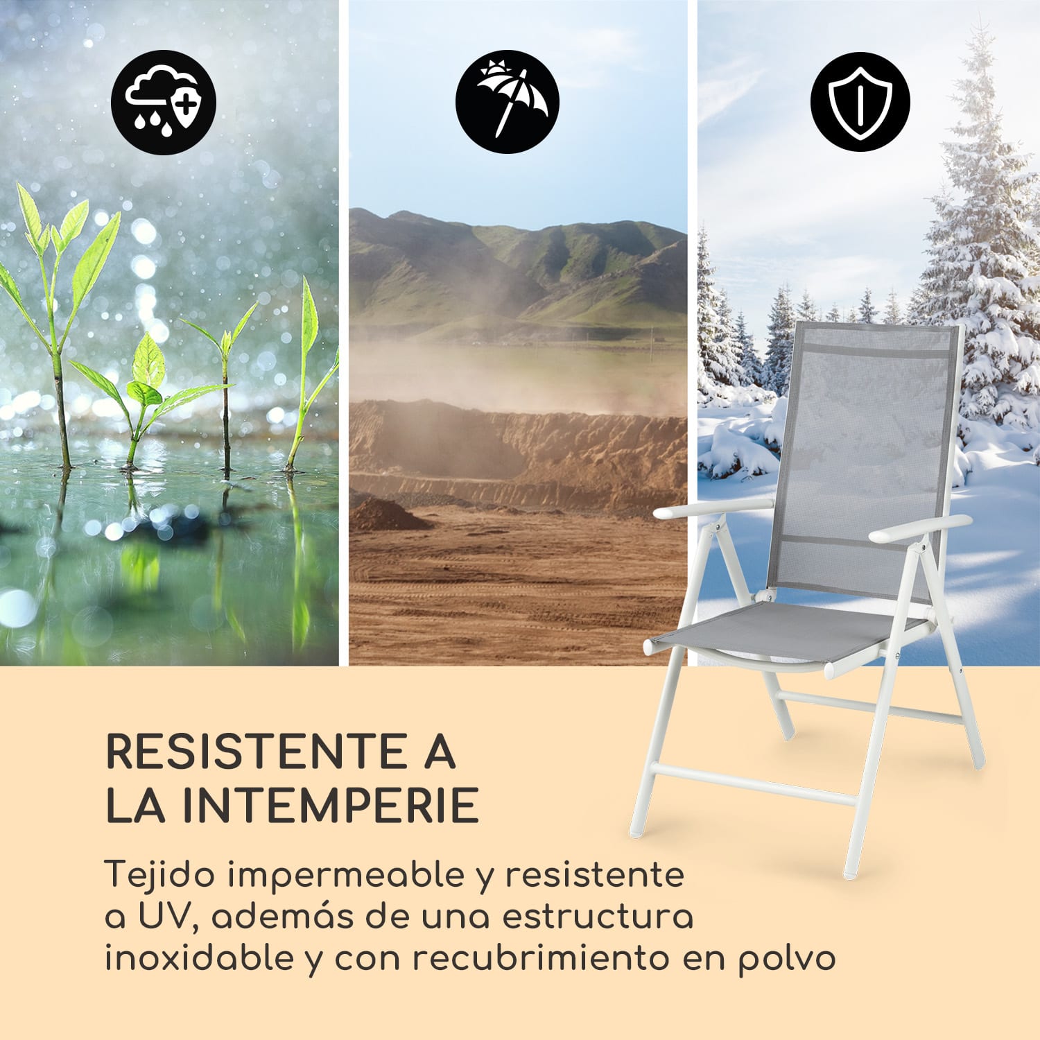 Almeria Juego de 2 sillas plegables 56,5x107x68 cm ComfortMesh Aluminio Blancas 