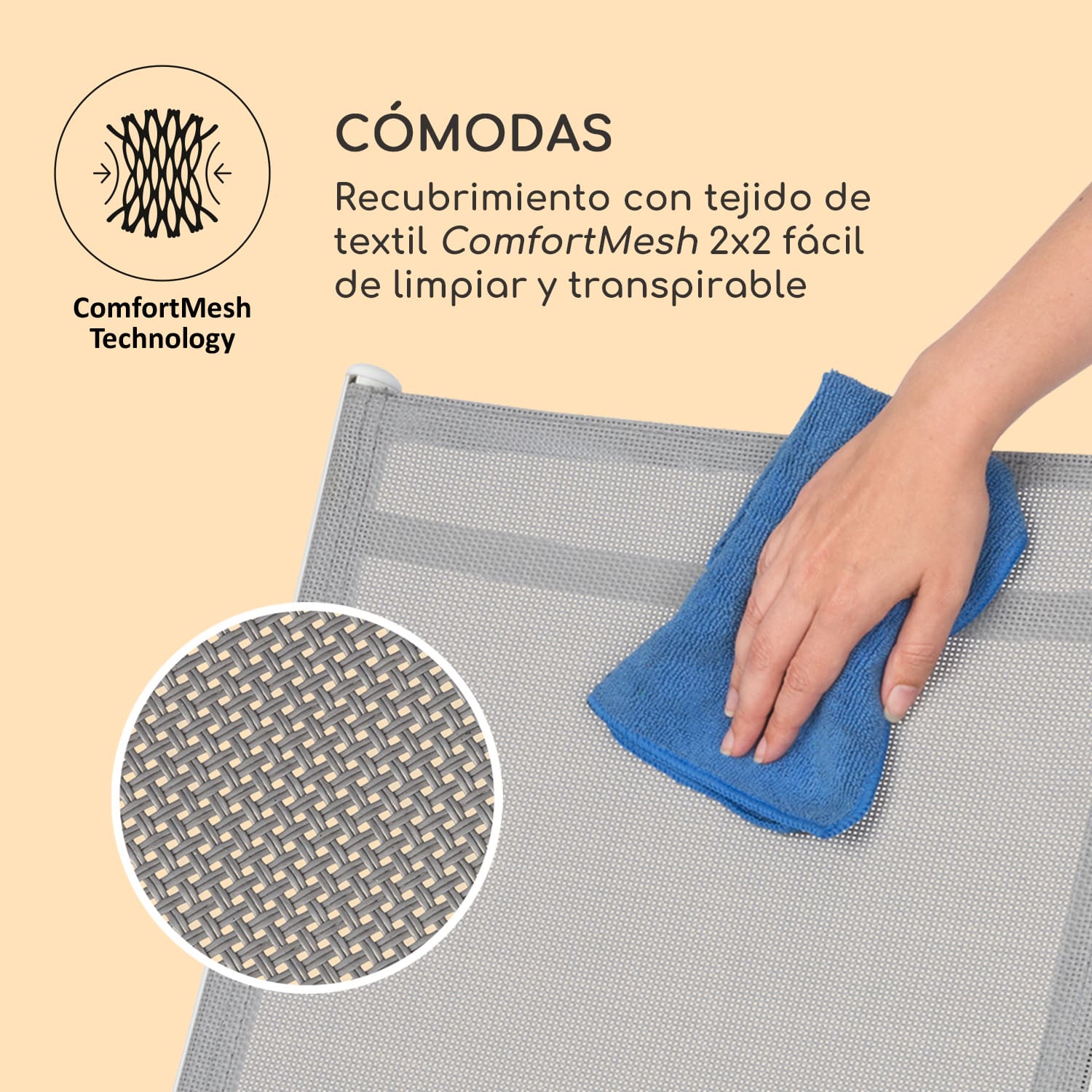 Almeria Juego de 2 sillas plegables 56,5x107x68 cm ComfortMesh Aluminio Blancas 