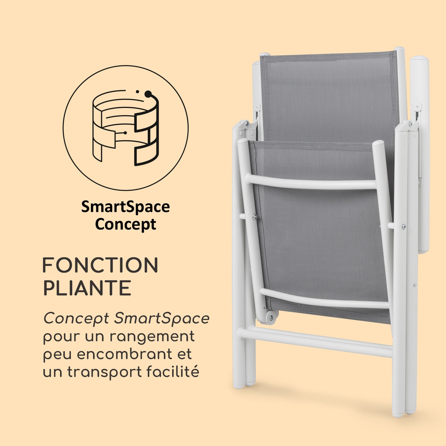 Almeria Set 2 chaises pliantes de jardin ComfortMesh blanc & gris 