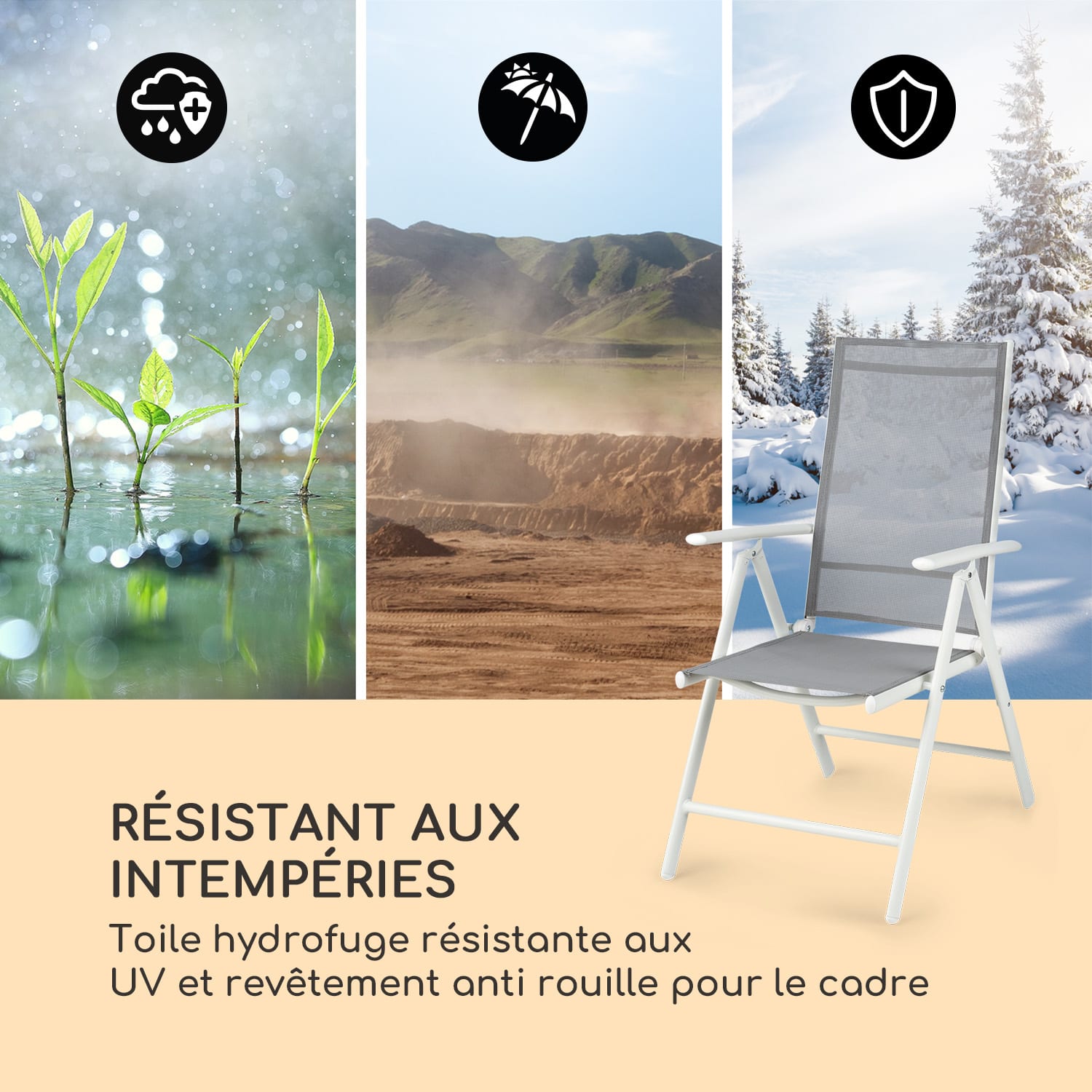 Almeria Set 2 chaises pliantes de jardin ComfortMesh blanc & gris 