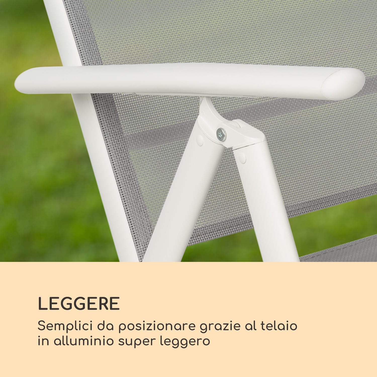 Almeria set da 2 sedie pieghevoli 56,5x107x68 cm ComfortMesh alluminio bianco 