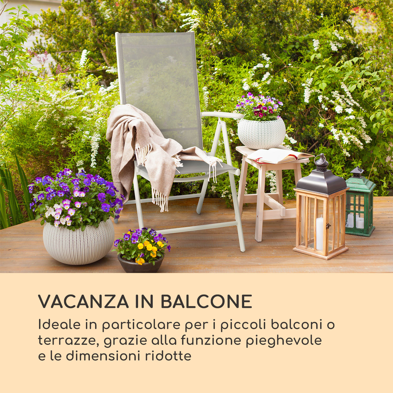 Almeria set da 2 sedie pieghevoli 56,5x107x68 cm ComfortMesh alluminio bianco 