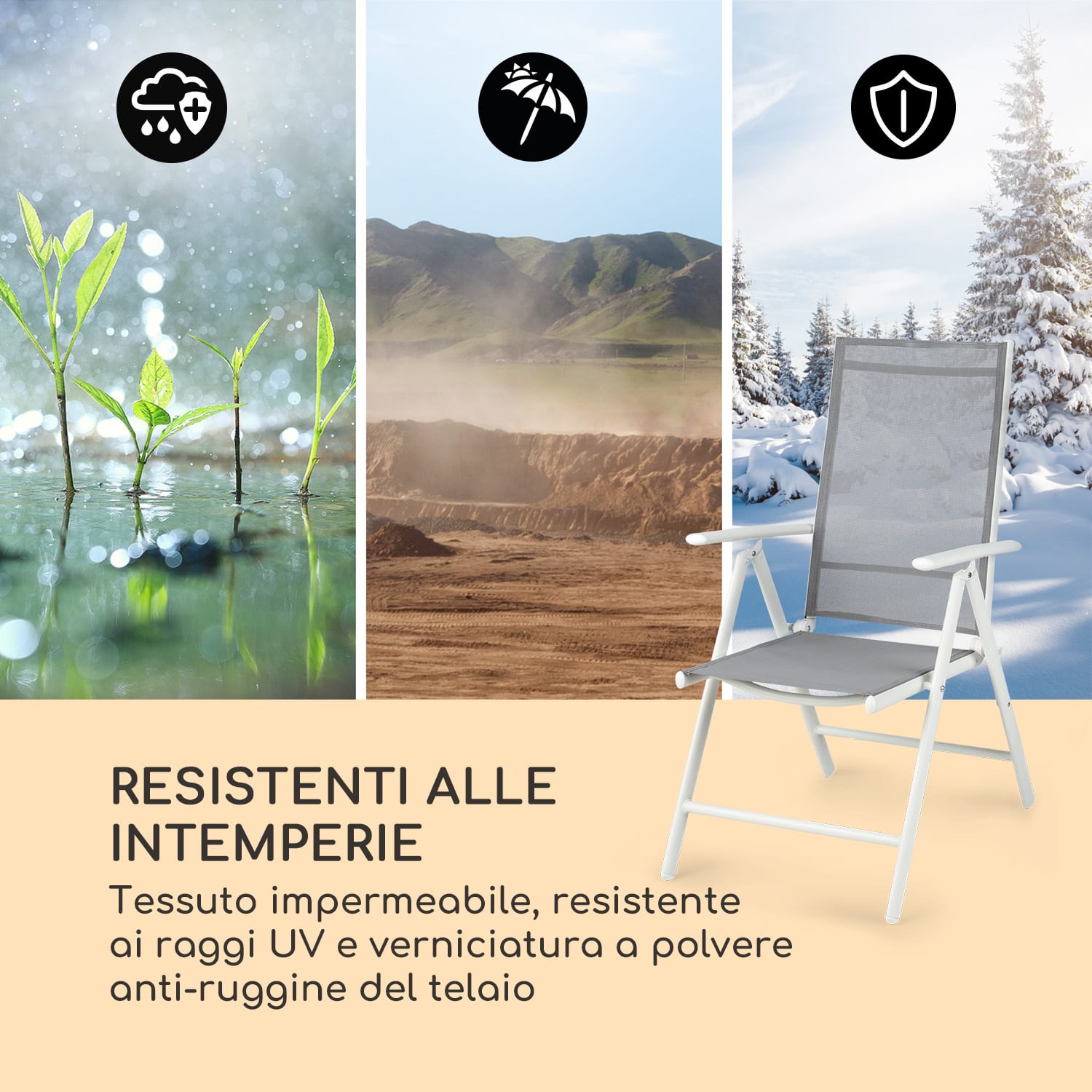 Almeria set da 2 sedie pieghevoli 56,5x107x68 cm ComfortMesh alluminio bianco 