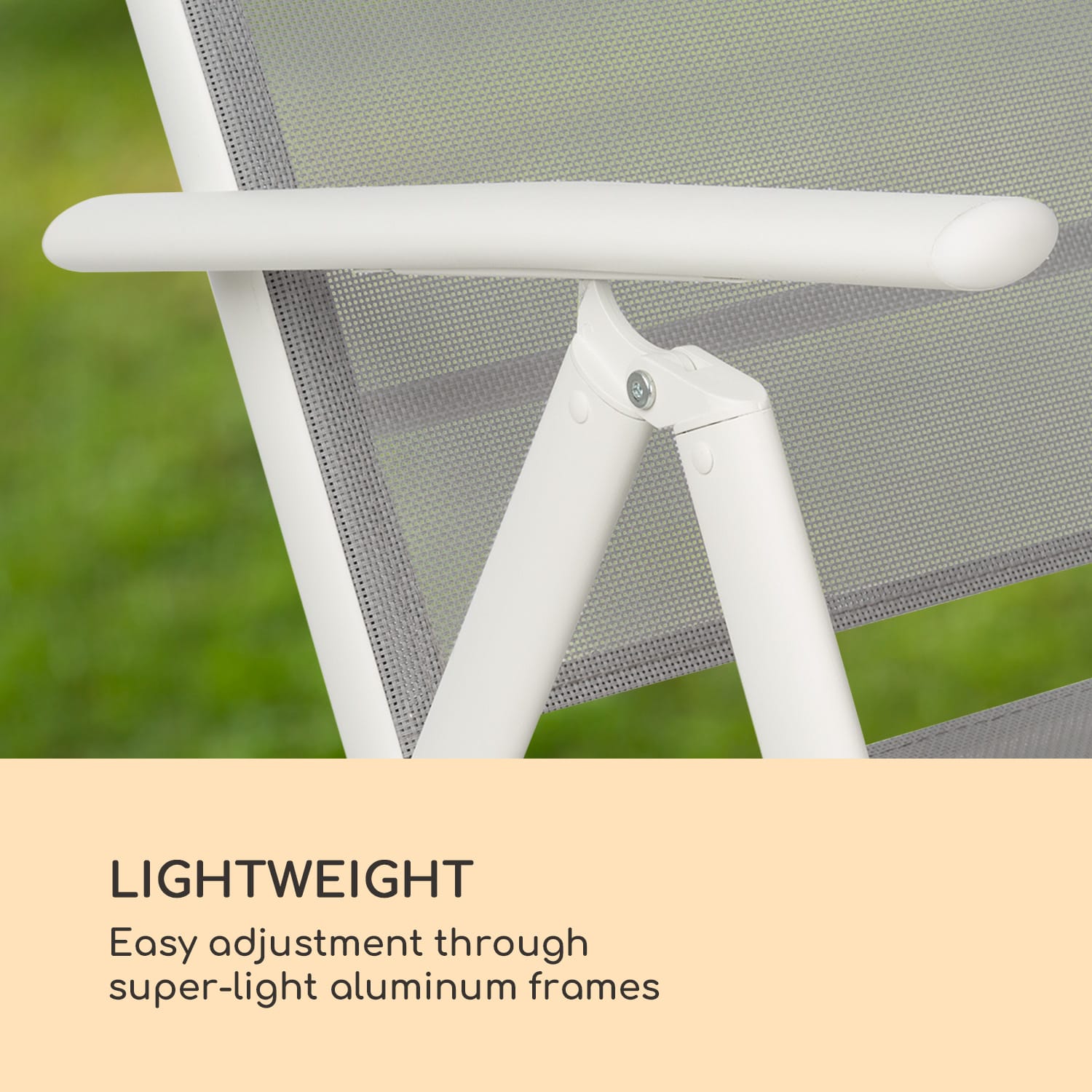 Almeria Garden Chair, scaun pliabil, set de 2 bucăți, 56,5 x 107 x 68 cm, ComfortMesh, aluminiu, alb 