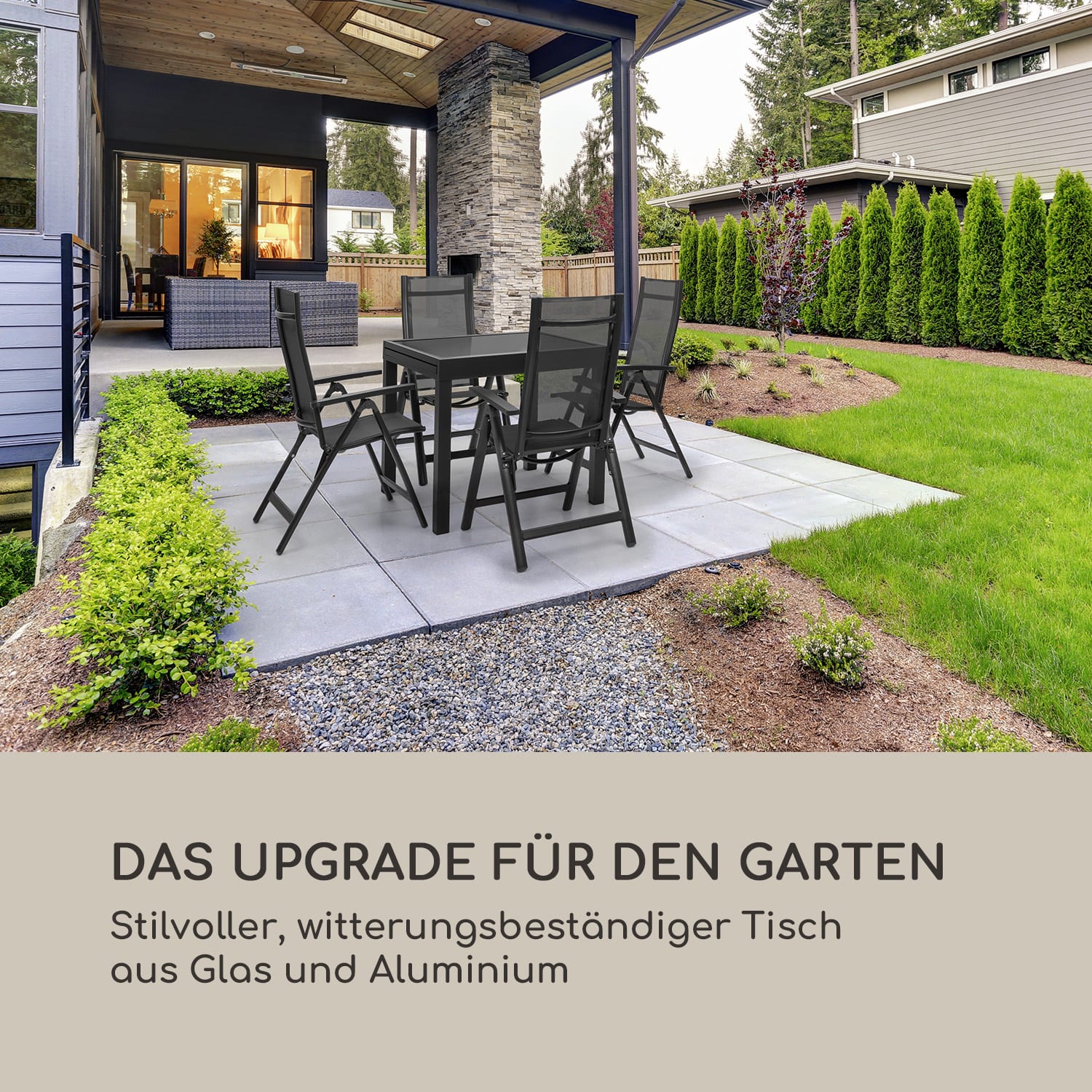 Pamplona Extension Gartentisch 180 x 83 cm Aluminium Glas dunkelgrau Schwarz