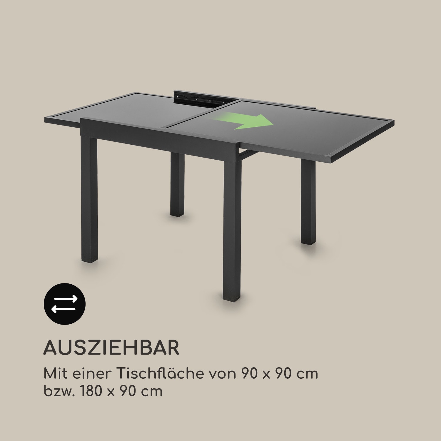 Pamplona Extension Gartentisch 180 x 83 cm Aluminium Glas dunkelgrau Schwarz