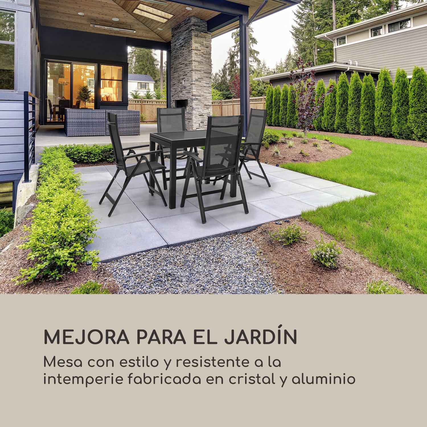 Pamplona Extension Mesa de jardín 180 x 83 cm Aluminio Vidrio Gris oscuro Negro