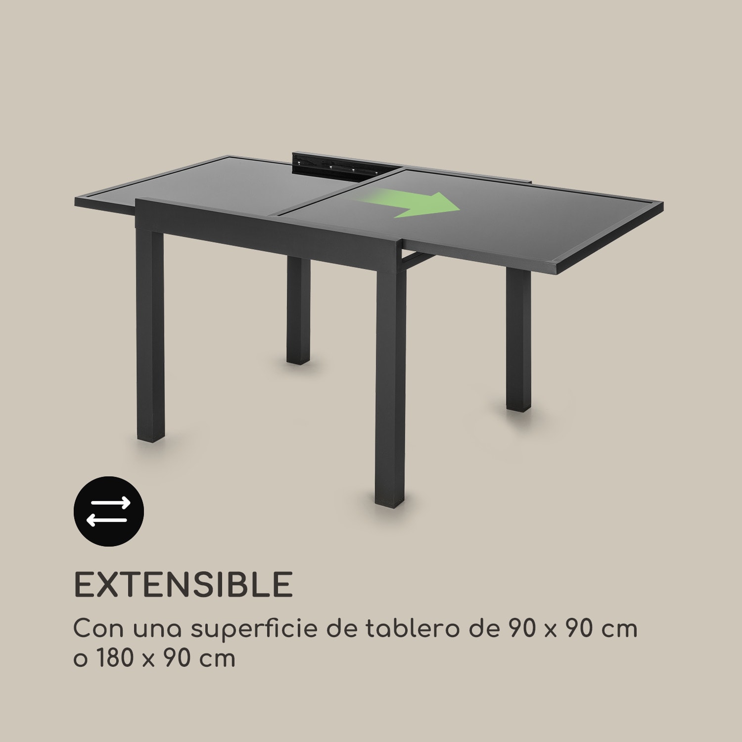 Pamplona Extension Mesa de jardín 180 x 83 cm Aluminio Vidrio Gris oscuro Negro