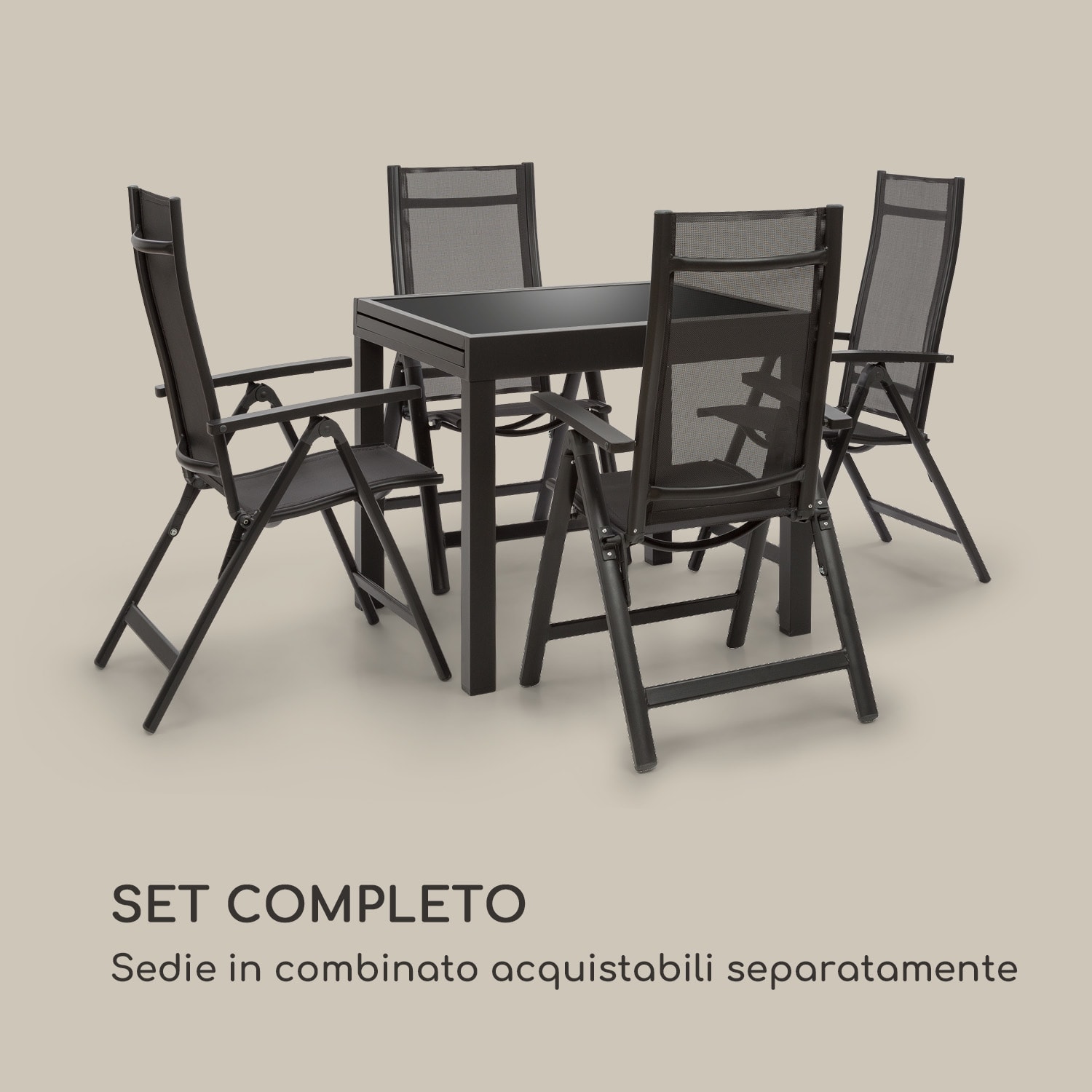 Pamplona Extension Tavolo da Giardino 180 x 83 cm Alluminio Vetro grigio scuro Nero
